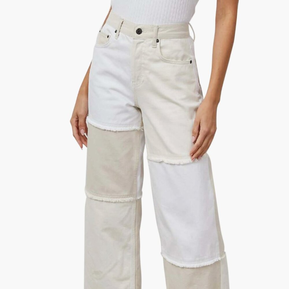 RAILS NWT The Getty High Waist Wide Leg Patchwork White Jeans
